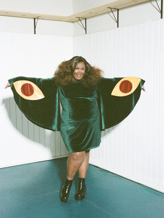 Fashion Brand Company Dresses & Skirts - NWT 4X Mini Moth Dress - Green Velvet Wing Sleeve Dress with Graphic Eye Detail